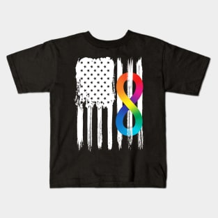 Rainbow Infinity Symbol With American Flag Kids T-Shirt